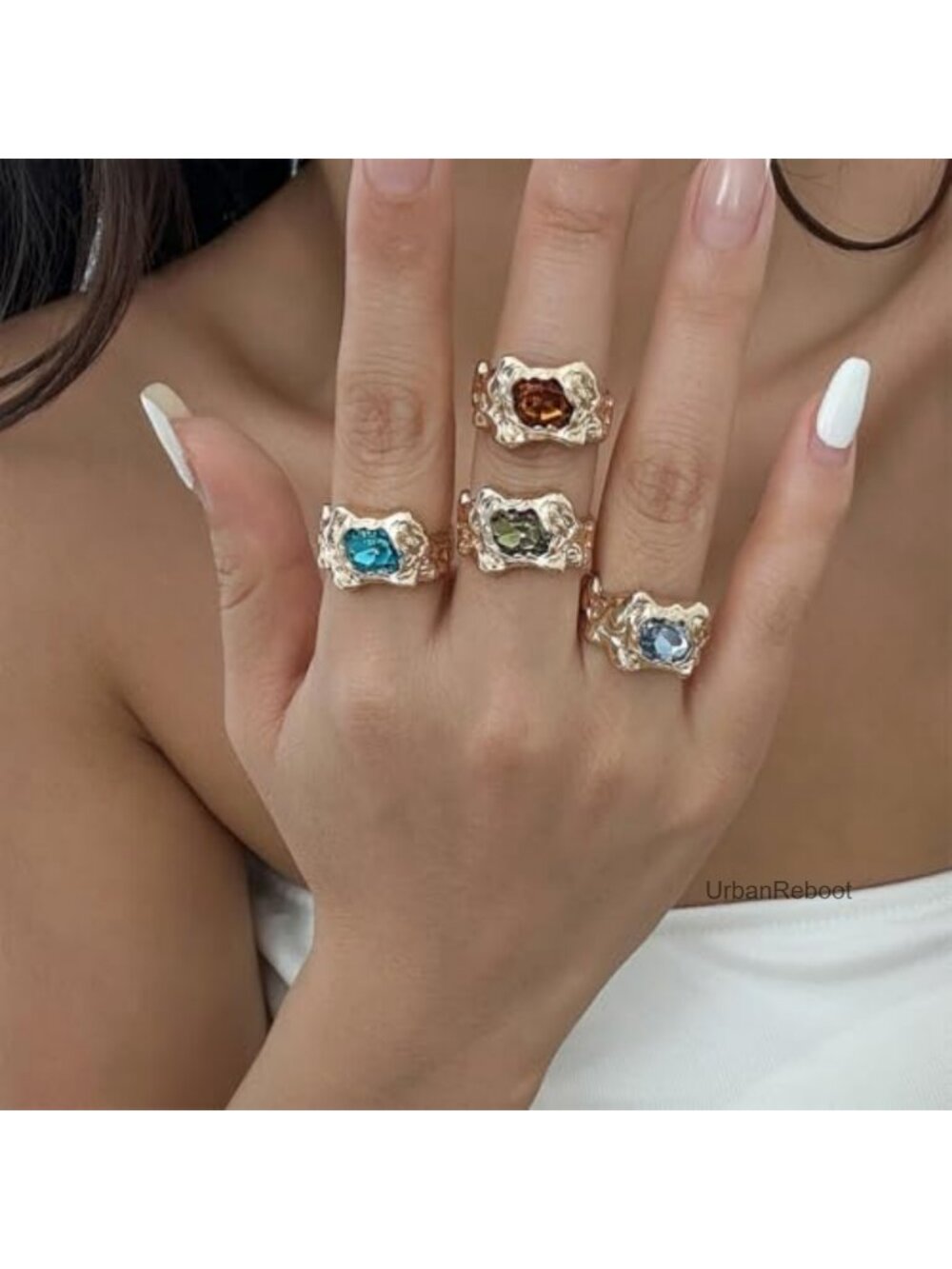 Chunky Hammered Stackable Statement Rings Adjustable One Size - Picture 2 of 6